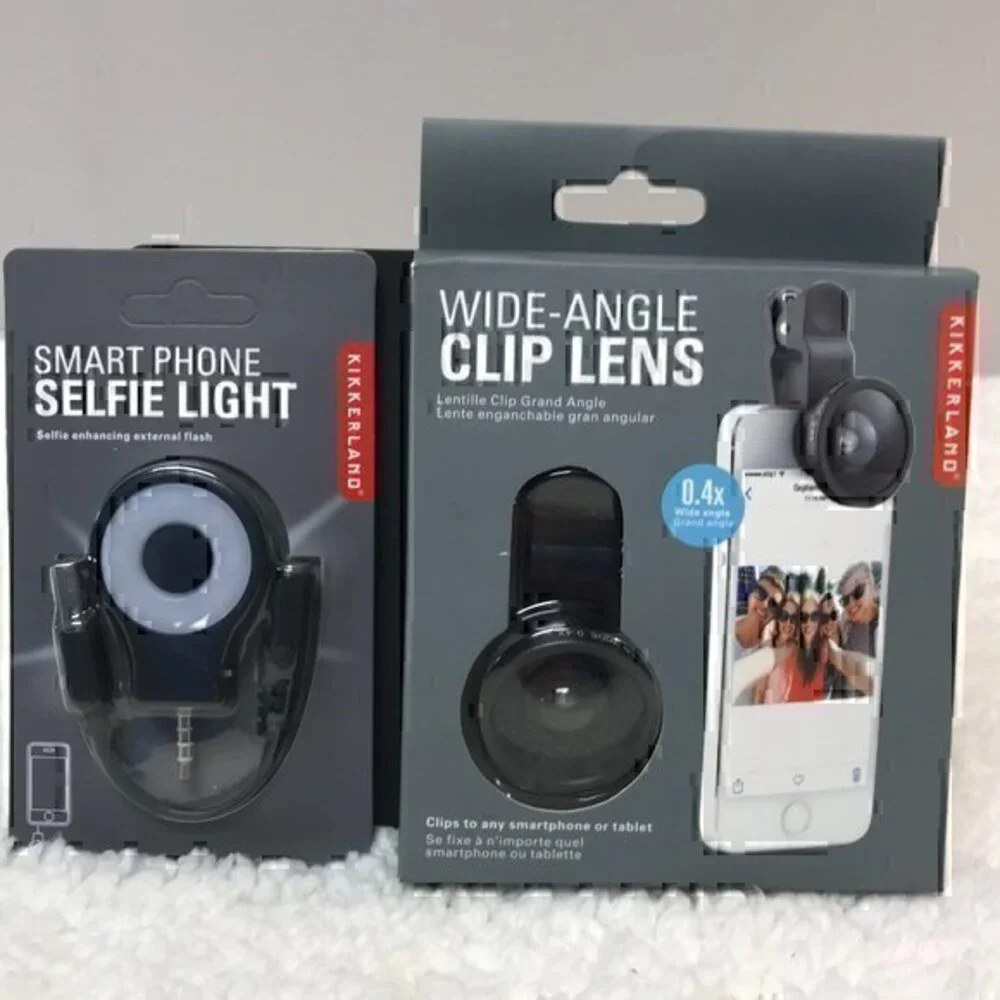 Kikkerland Smart Phone Bundle Wide-Angle Clip Lens + Selfie Light